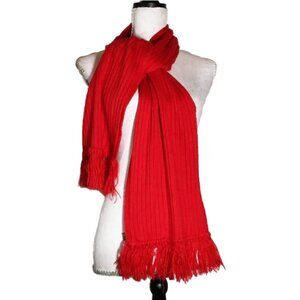 ARIS - 100% Acrylic Ribbed Scarf - Red Fringed NWOT